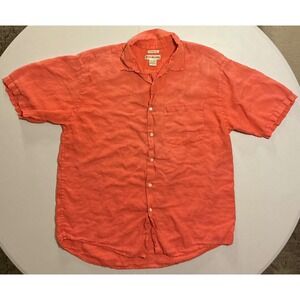 VTG Banana Republic Shirt Mens L Coral 100% Irish Linen Short Sleeve Casual